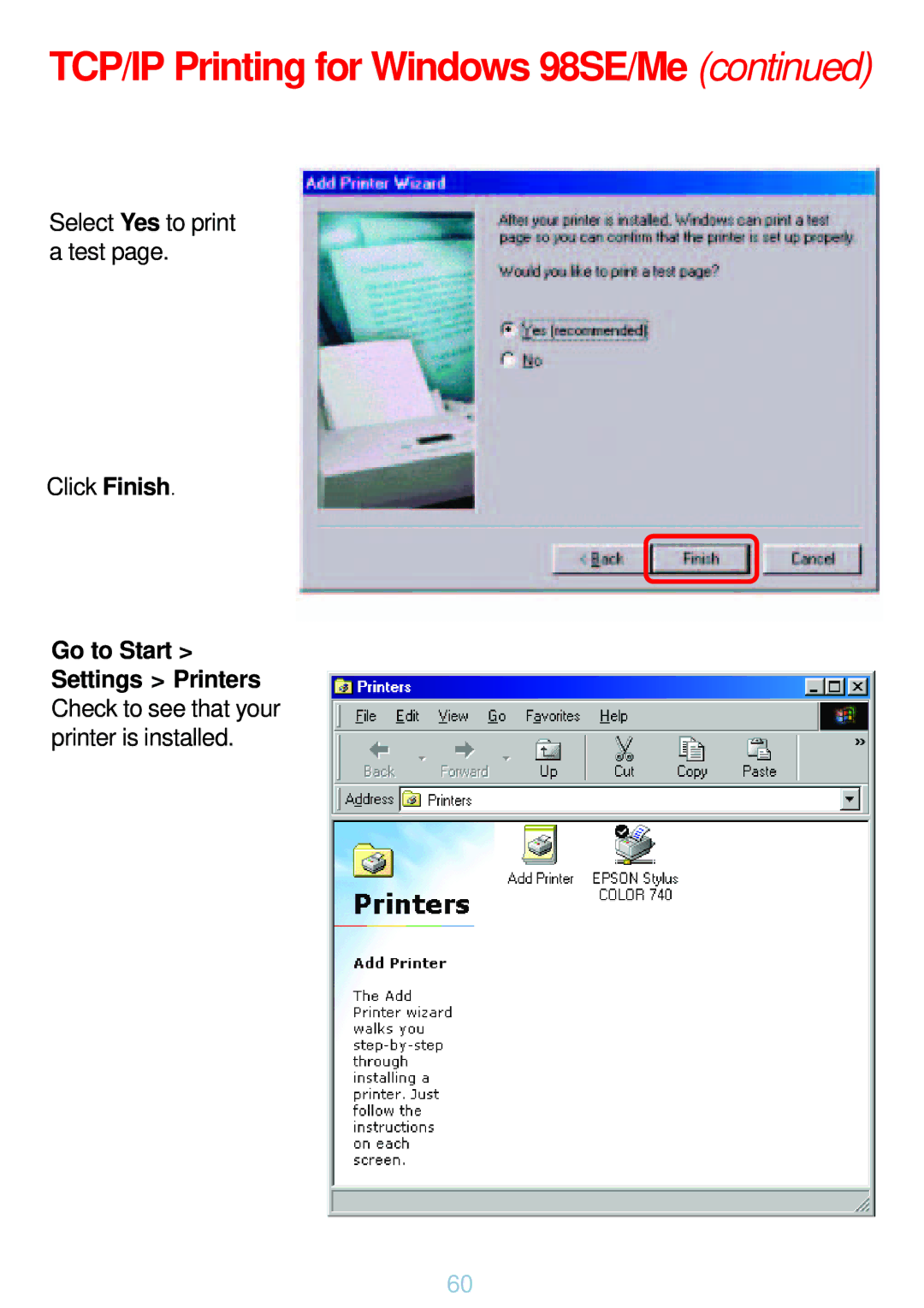 D-Link DP-G321 manual Select Yes to print a test Click Finish 