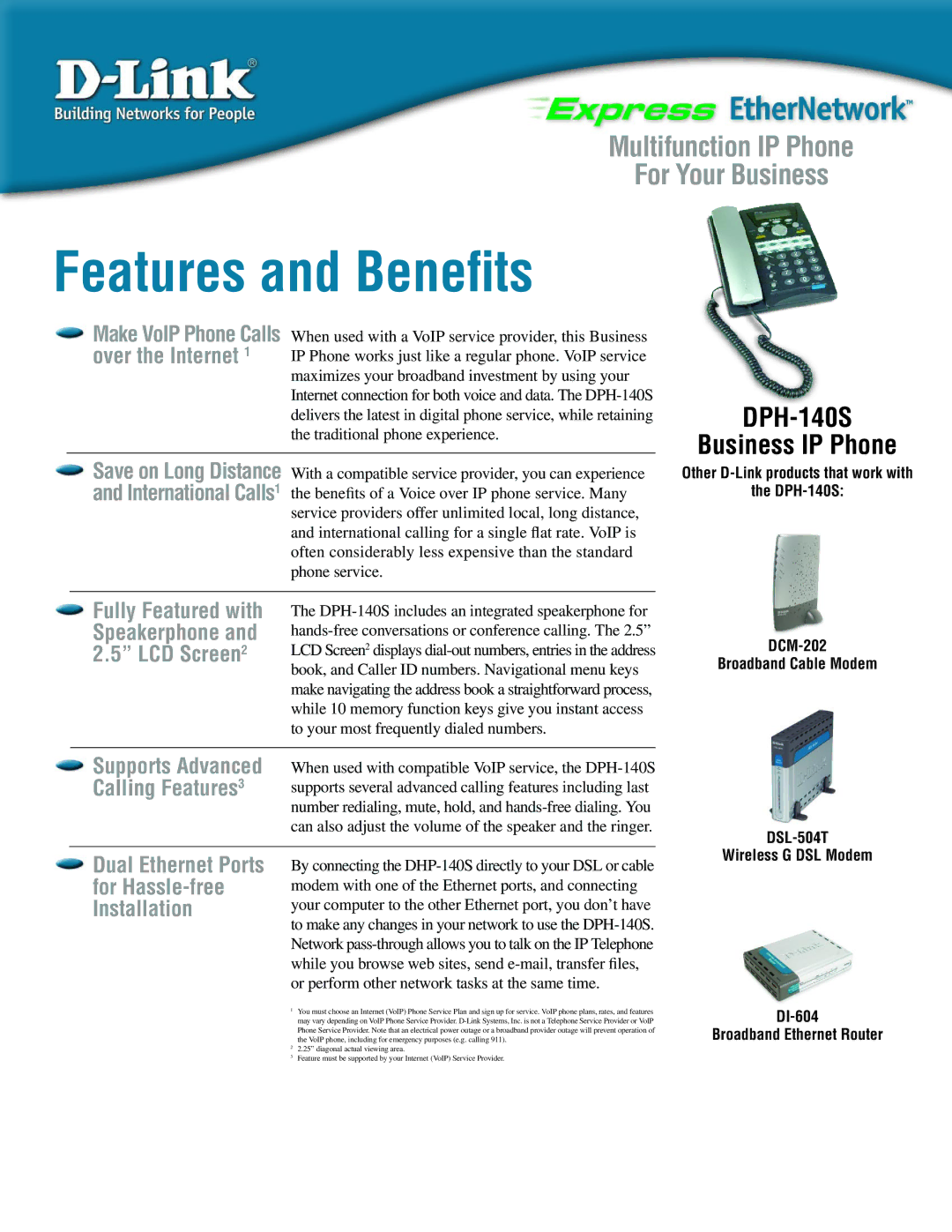 D-Link DPH-140S manual LCD Screen, Calling Features, For Hassle-free Installation 