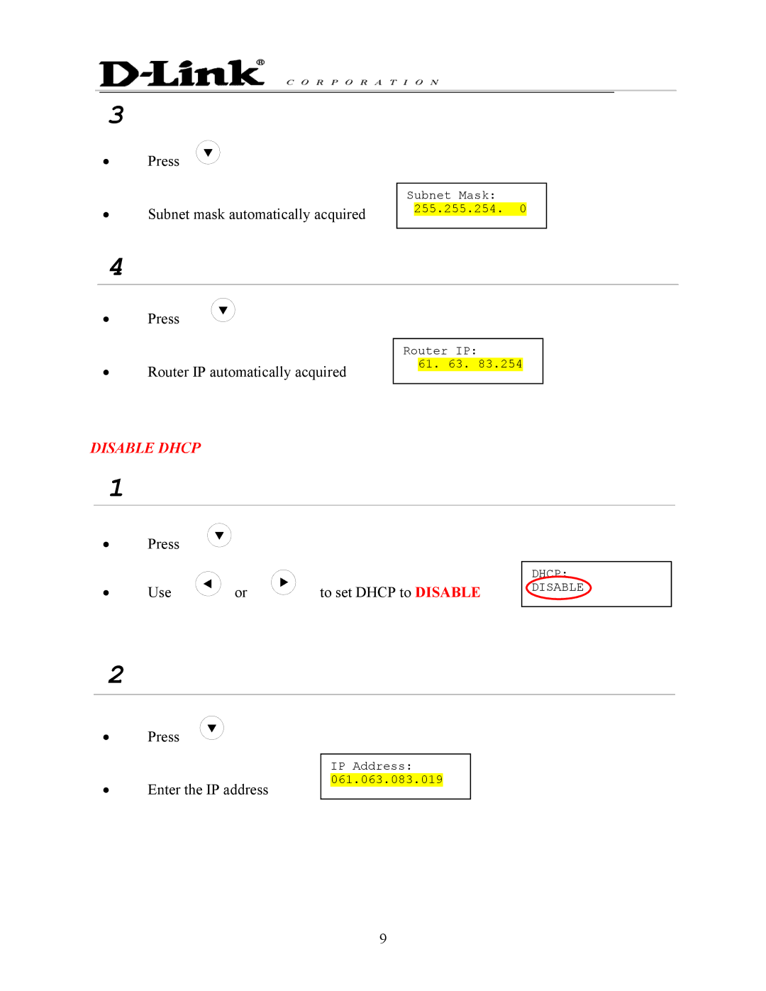 D-Link DPH-140S manual Disable Dhcp 