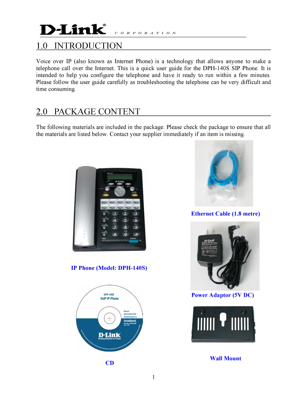 D-Link DPH-140S manual Introduction, Package Content 