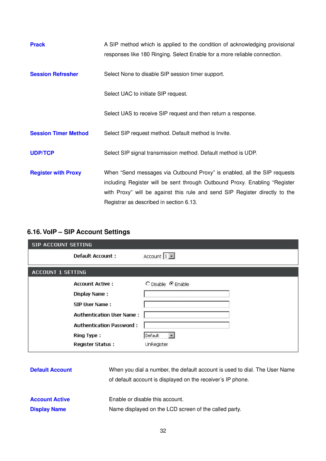 D-Link DPH-150S user manual VoIP SIP Account Settings 