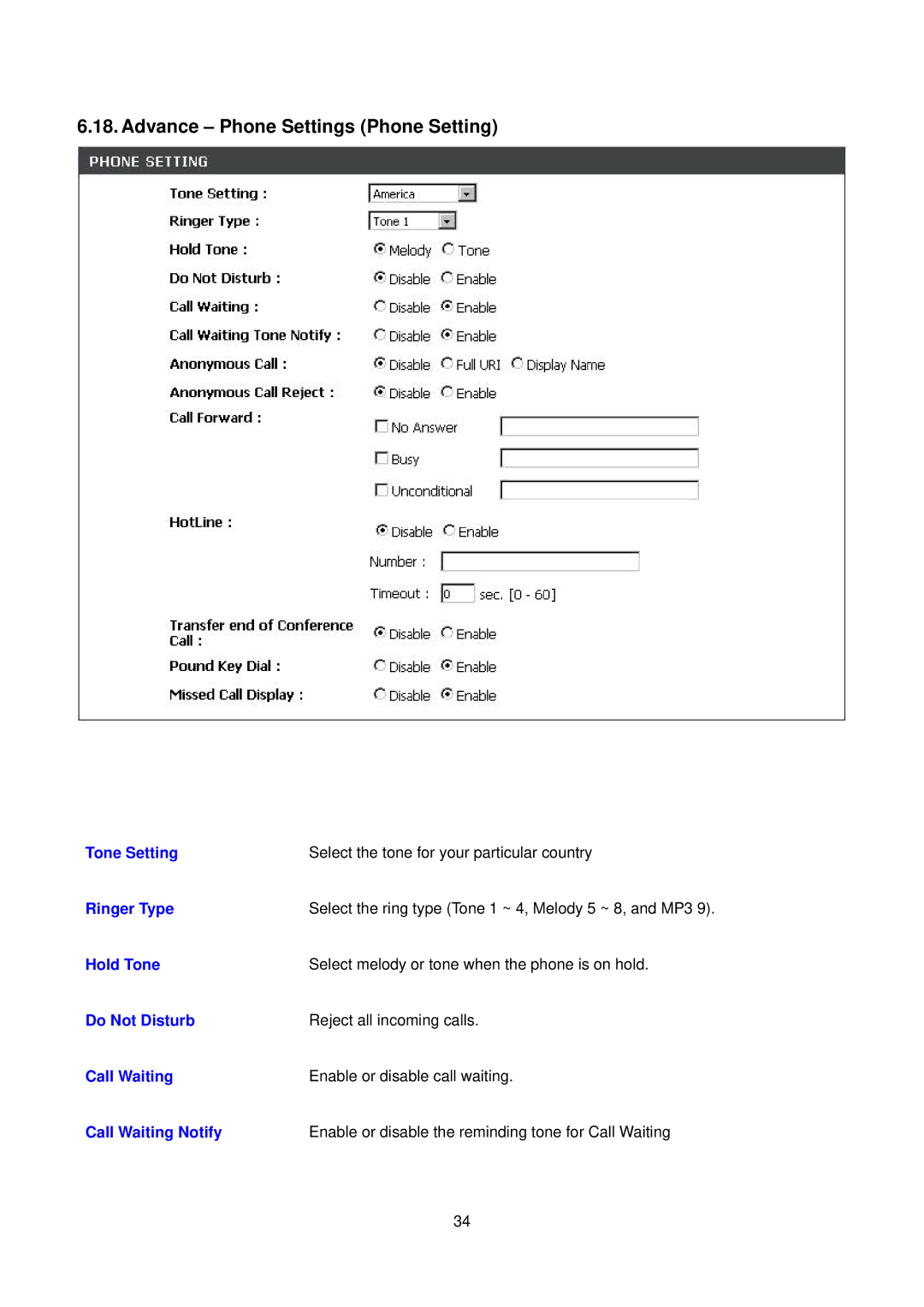 D-Link DPH-150S user manual Advance Phone Settings Phone Setting 