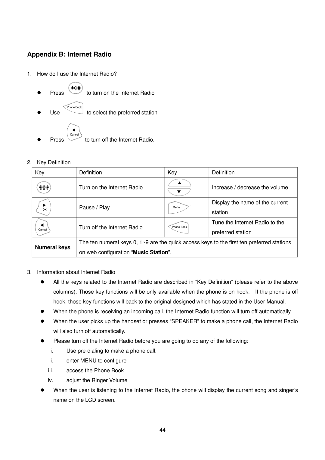 D-Link DPH-150S user manual Appendix B Internet Radio, Numeral keys 