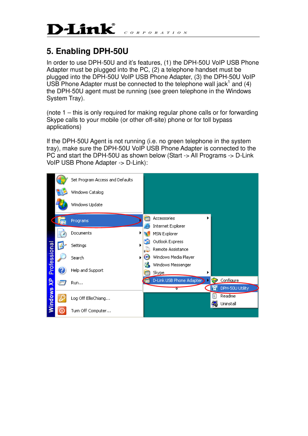 D-Link manual Enabling DPH-50U 