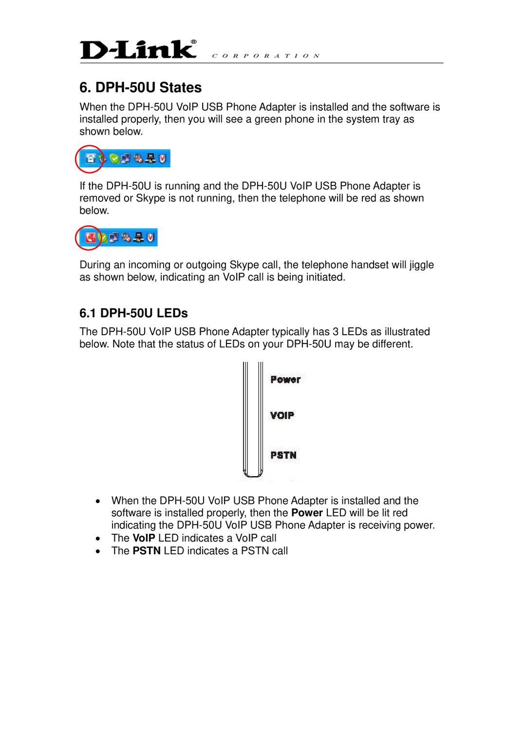 D-Link manual DPH-50U States, DPH-50U LEDs 