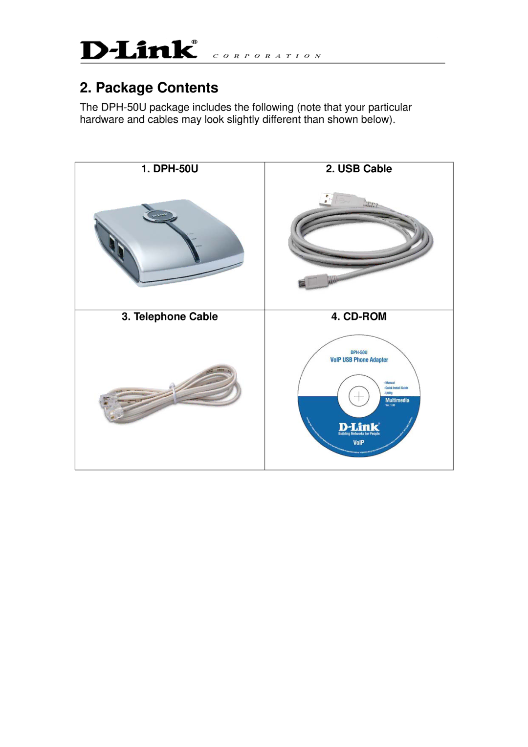 D-Link DPH-50U manual Package Contents 