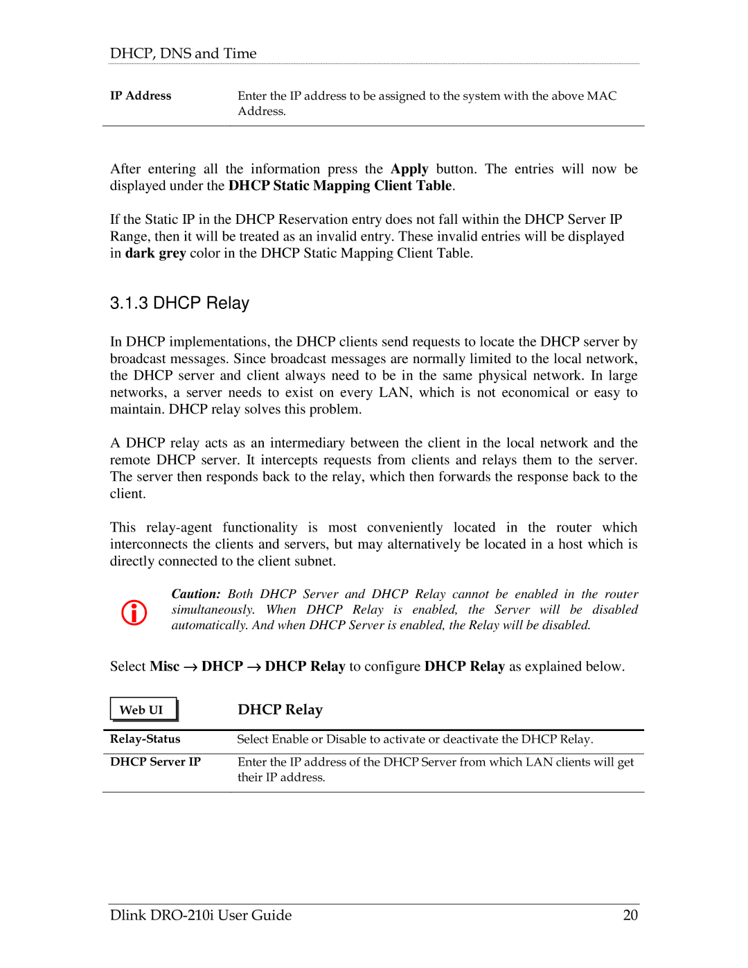 D-Link DRO-210i manual Dhcp Relay 