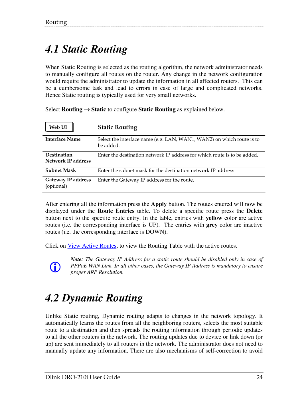 D-Link DRO-210i manual Static Routing, Dynamic Routing 