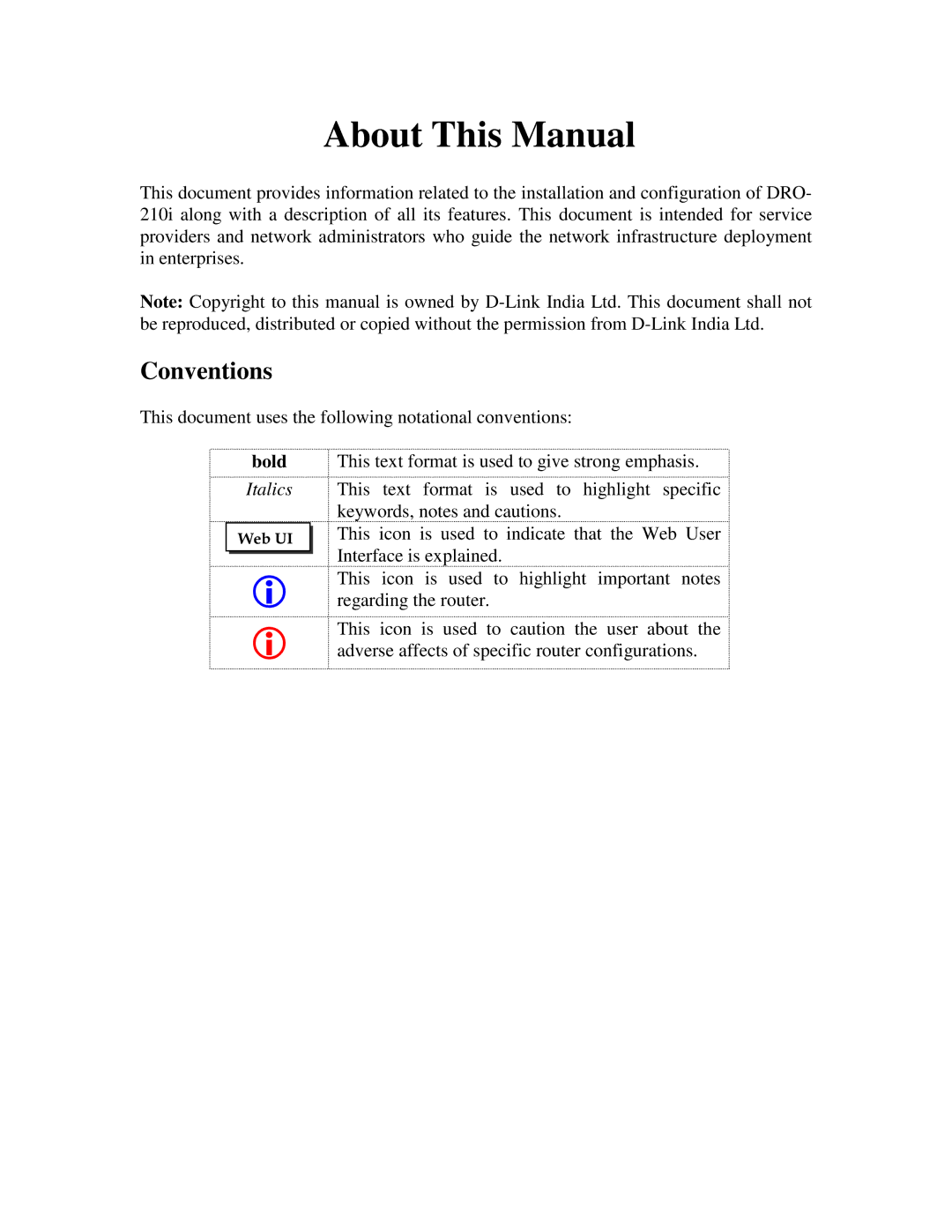 D-Link DRO-210i manual About This Manual, Bold 