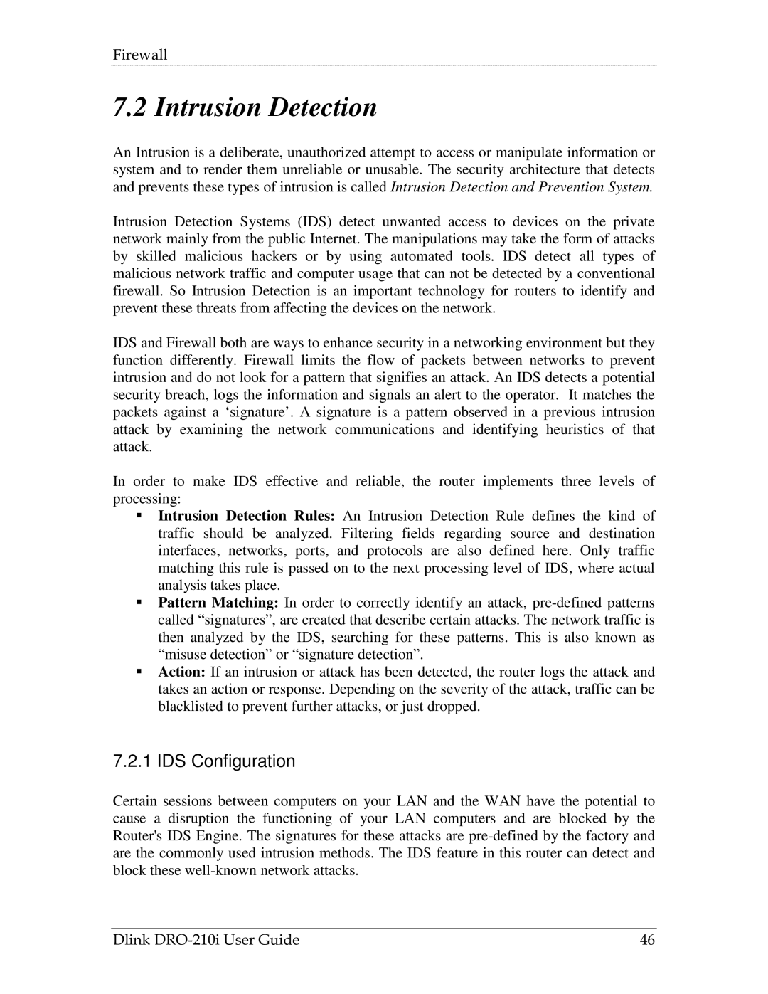 D-Link DRO-210i manual Intrusion Detection, IDS Configuration 