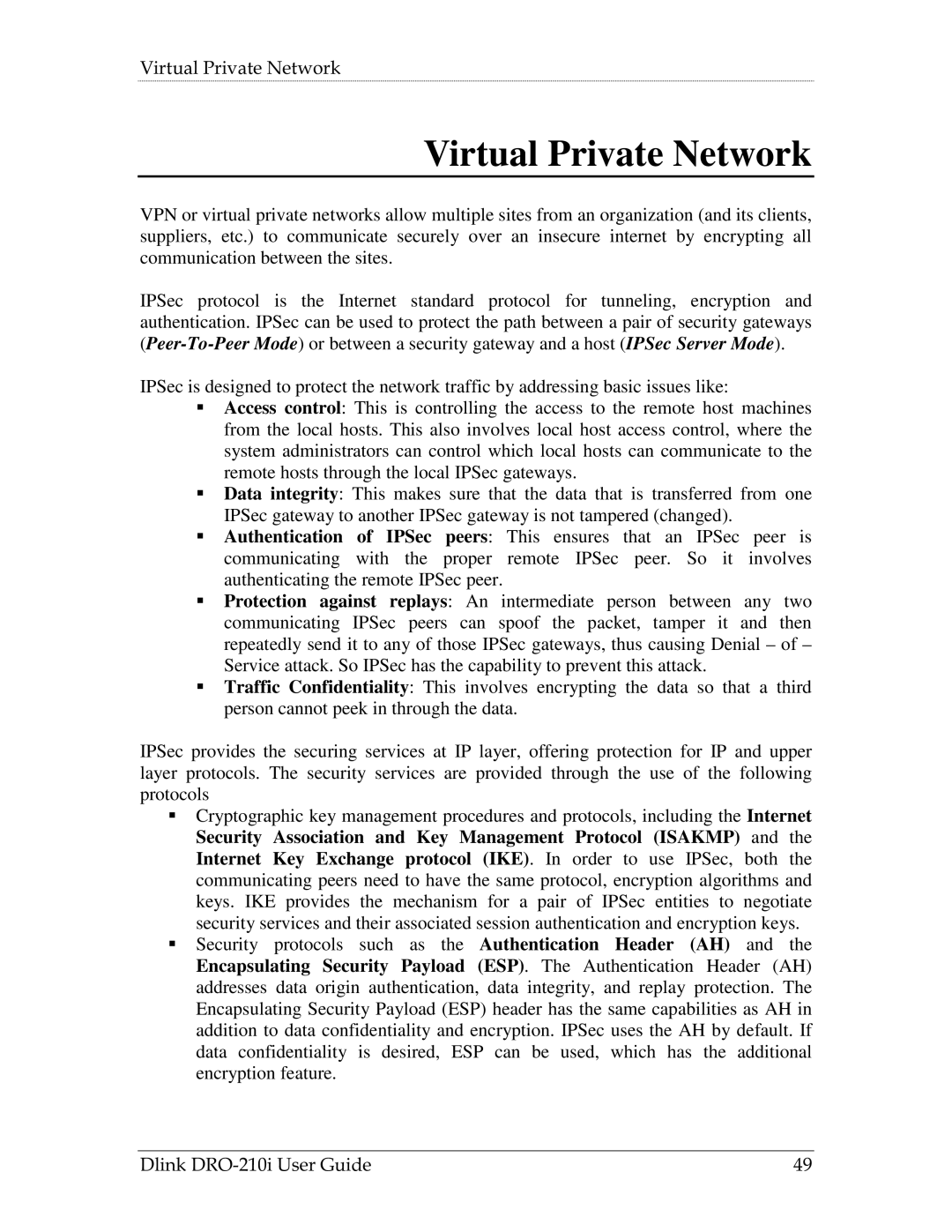 D-Link DRO-210i manual Virtual Private Network 