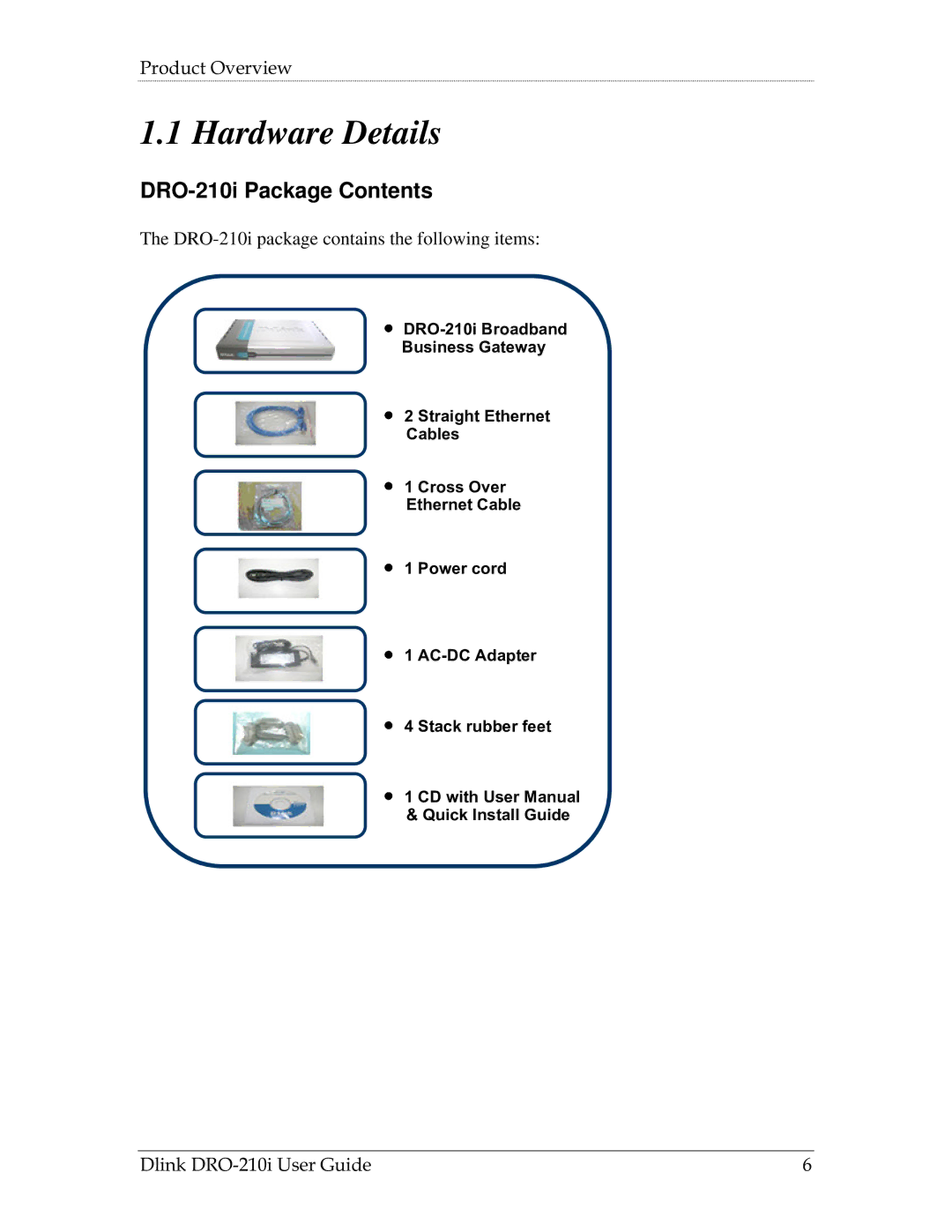 D-Link manual Hardware Details, DRO-210i Package Contents 