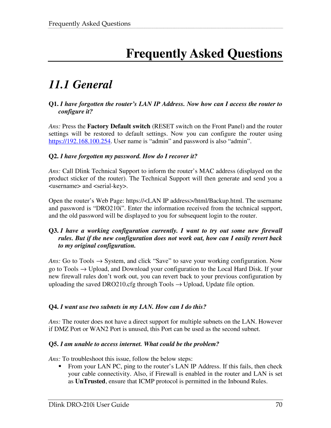 D-Link DRO-210i manual Frequently Asked Questions, General 