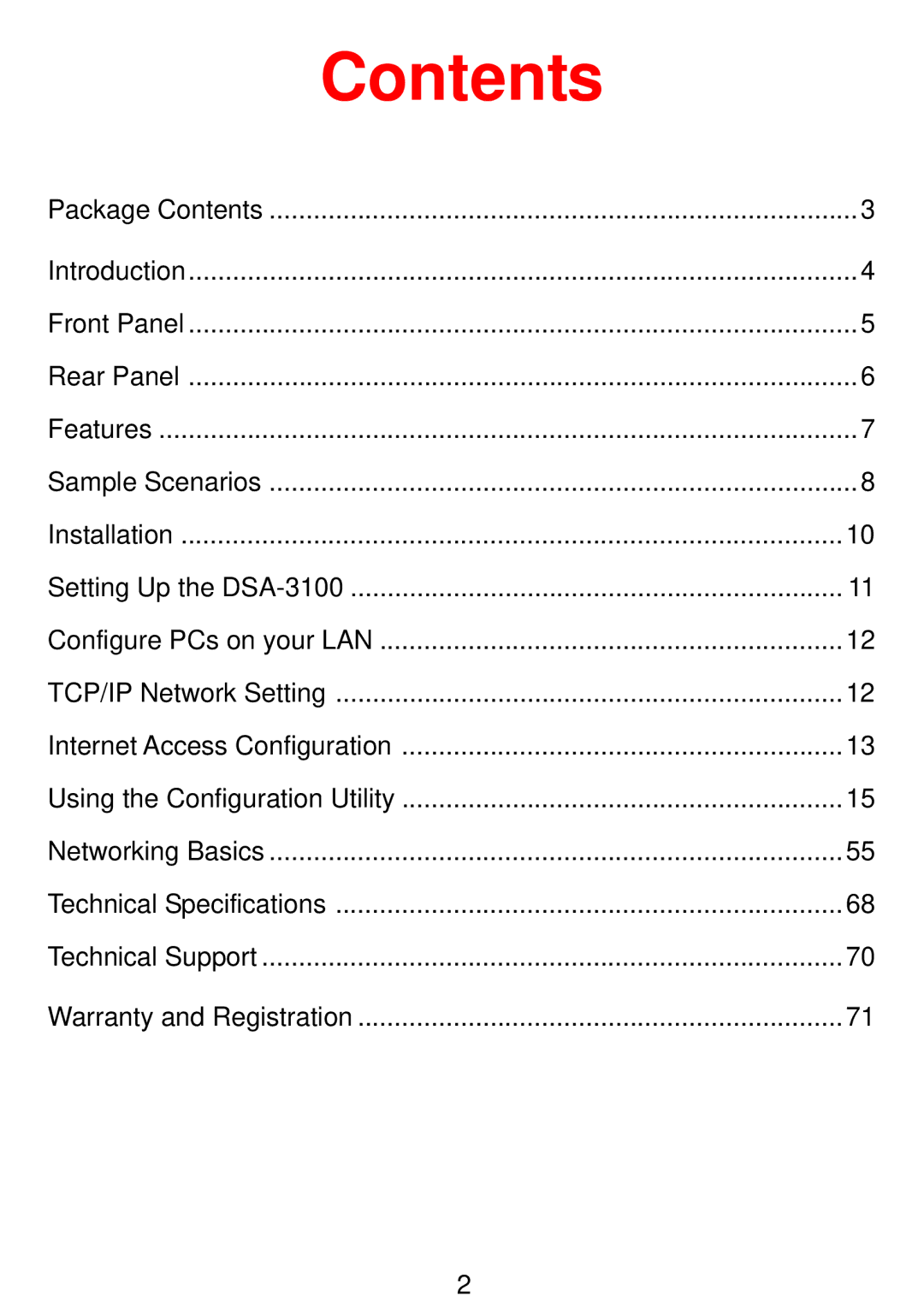 D-Link DSA-3100 manual Contents 