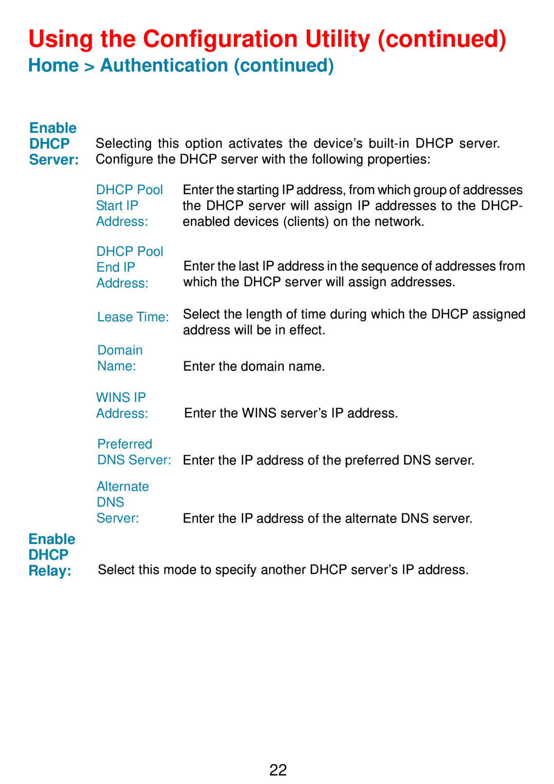 D-Link DSA-3100 manual Home Authentication, Enable 