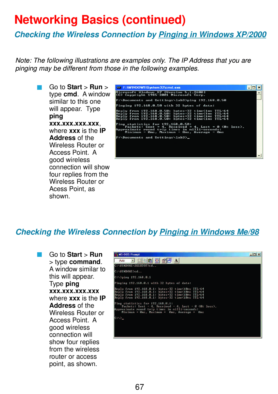 D-Link DSA-3100 manual Checking the Wireless Connection by Pinging in Windows Me/98 