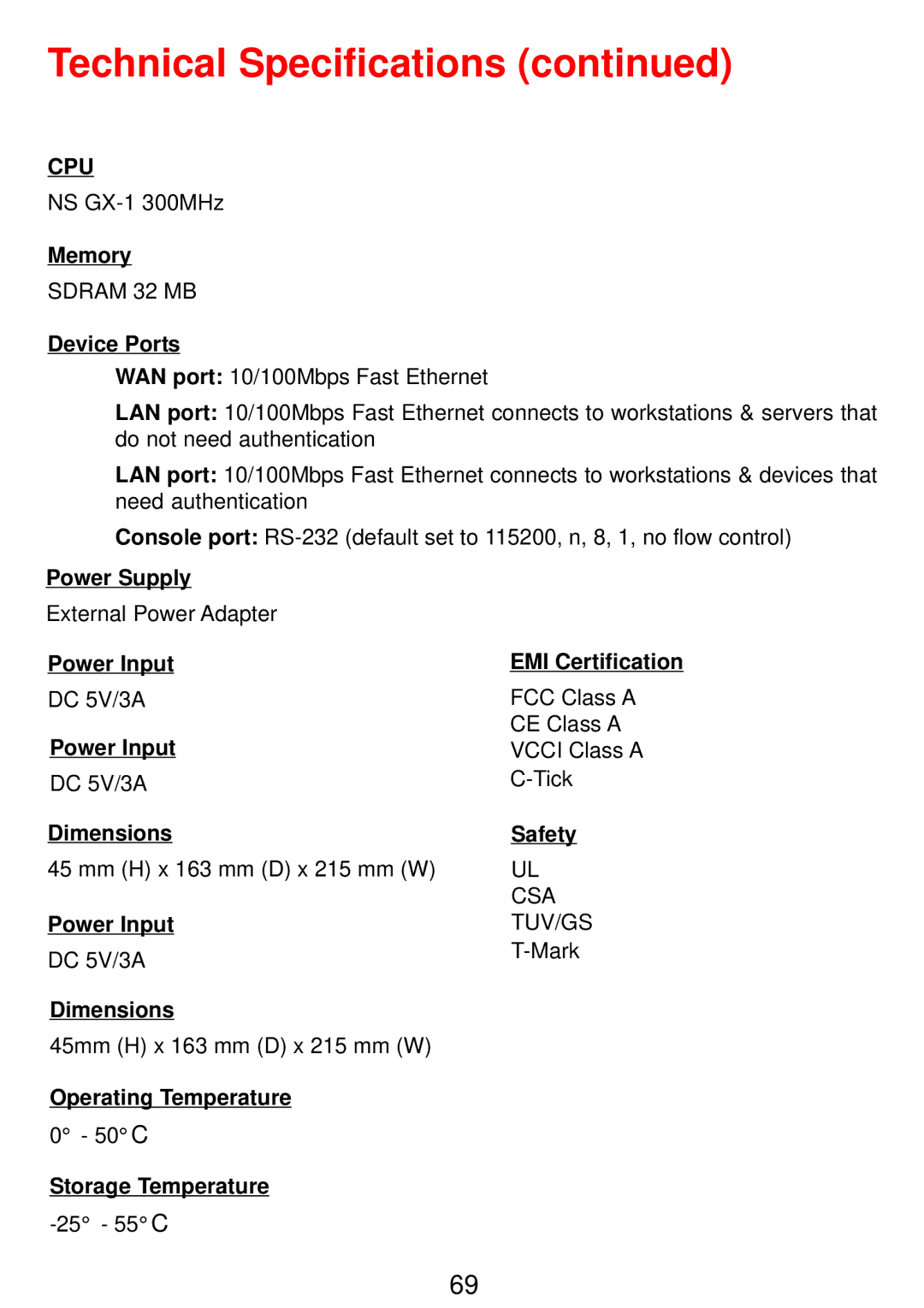 D-Link DSA-3100 manual Technical Specifications 