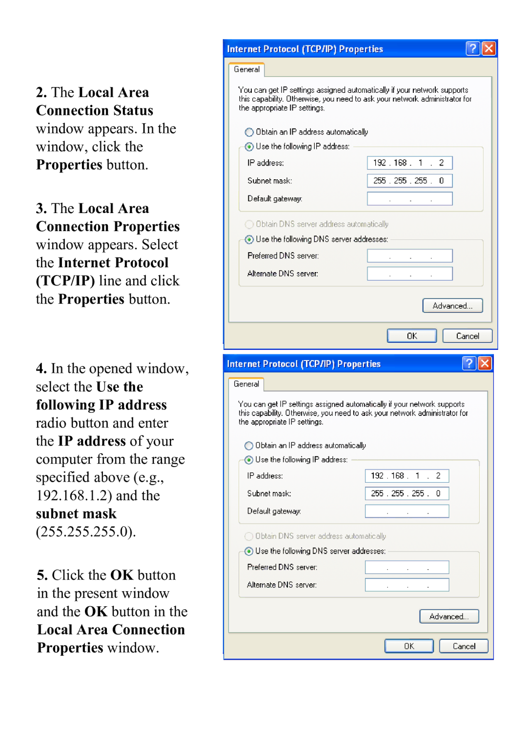 D-Link DSA-3110 manual Local Area Connection Properties window 