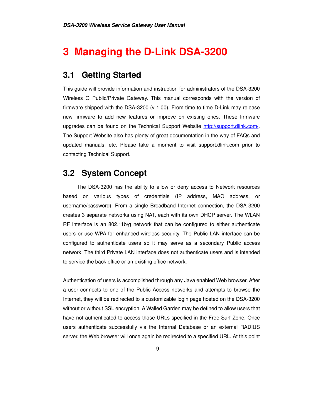 D-Link user manual Managing the D-Link DSA-3200, Getting Started System Concept 