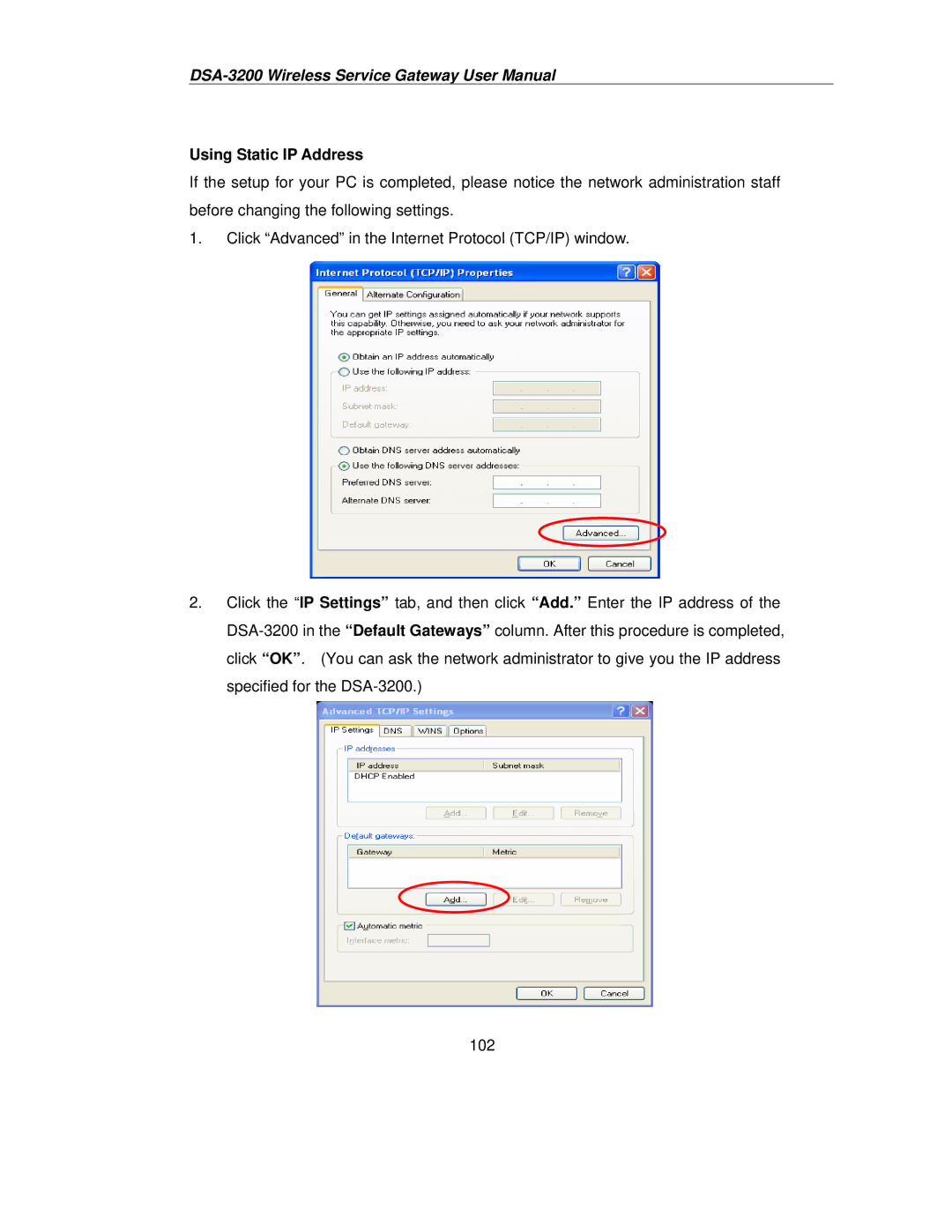 D-Link DSA-3200 user manual Using Static IP Address 