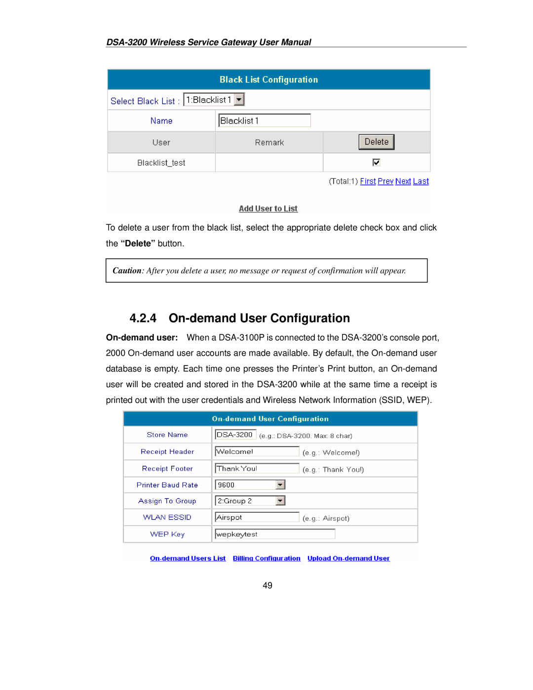 D-Link DSA-3200 user manual On-demand User Configuration 