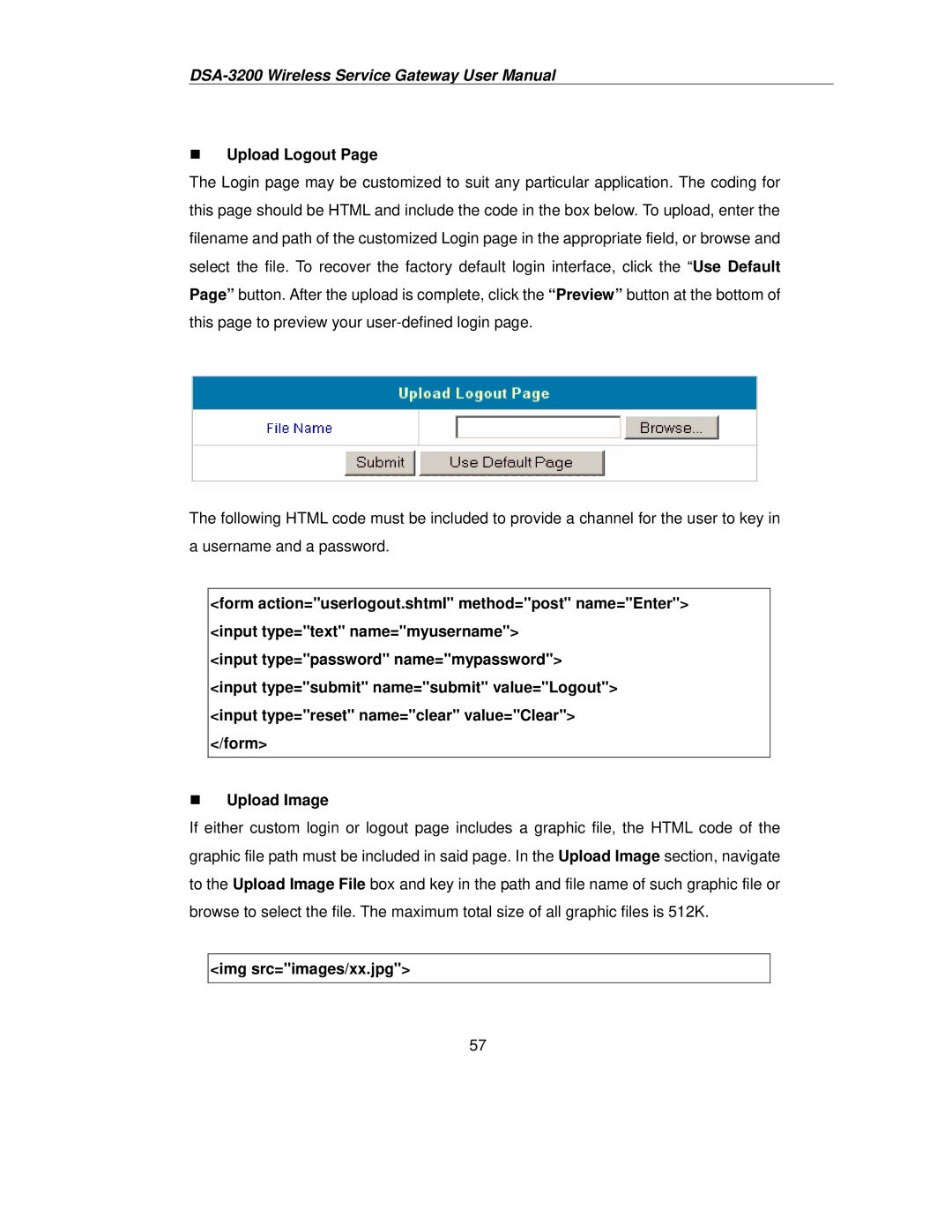 D-Link DSA-3200 user manual „ Upload Logout, Img src=images/xx.jpg 