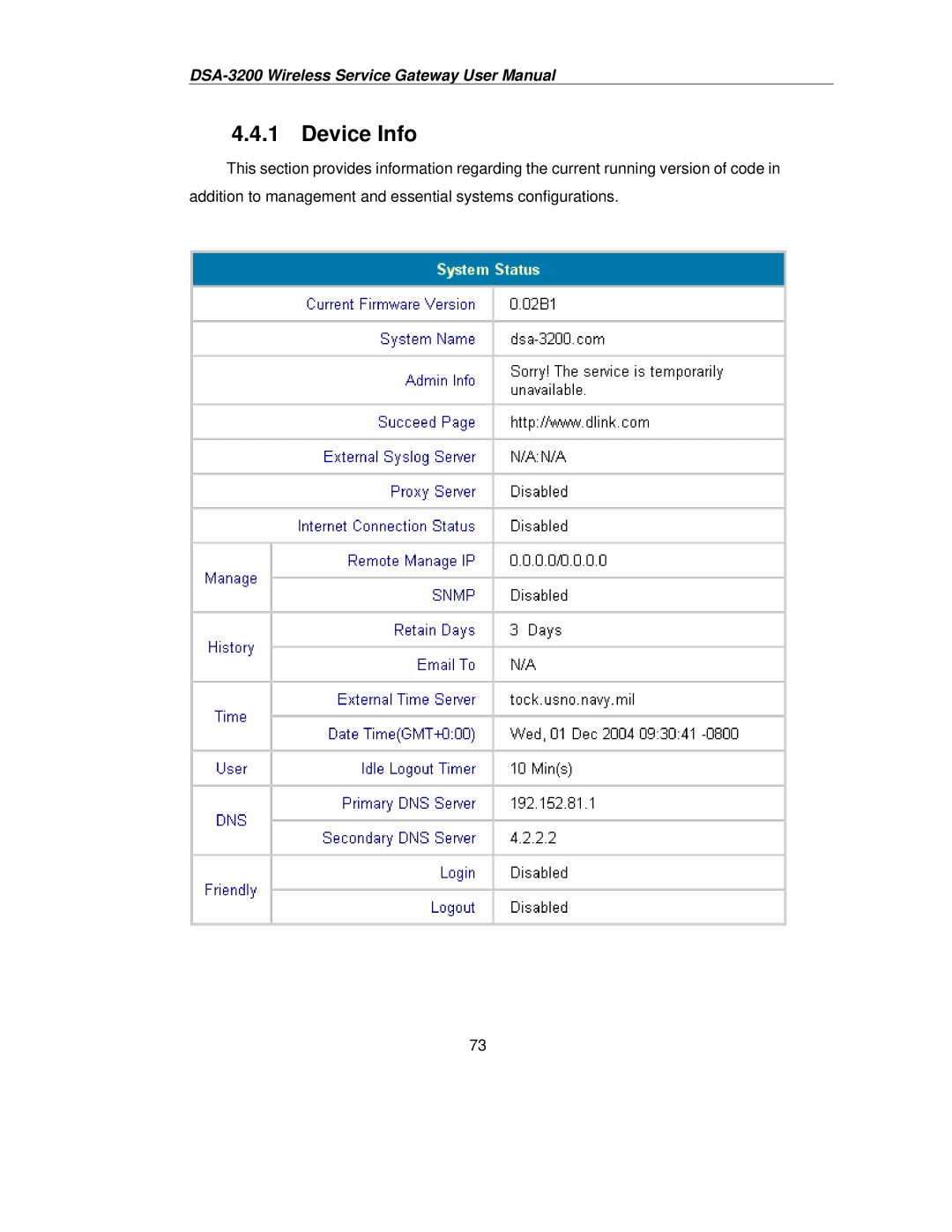 D-Link DSA-3200 user manual Device Info 