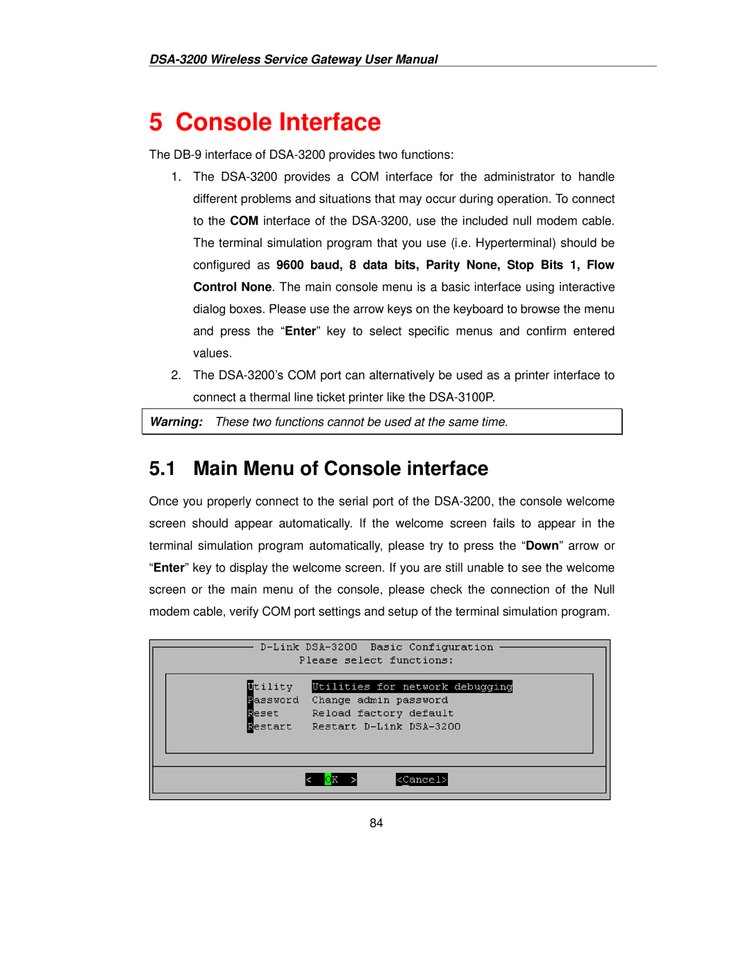 D-Link DSA-3200 user manual Console Interface, Main Menu of Console interface 