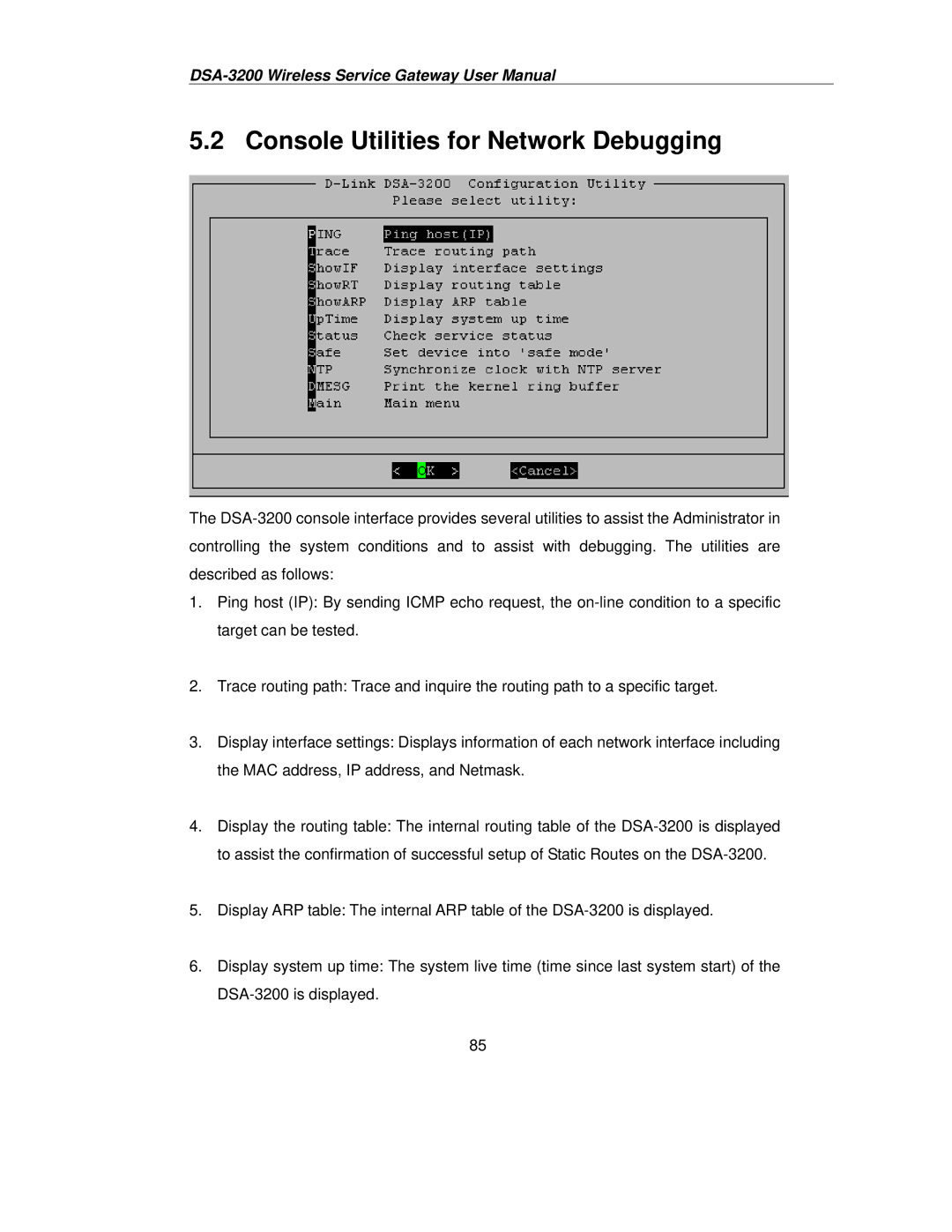 D-Link DSA-3200 user manual Console Utilities for Network Debugging 