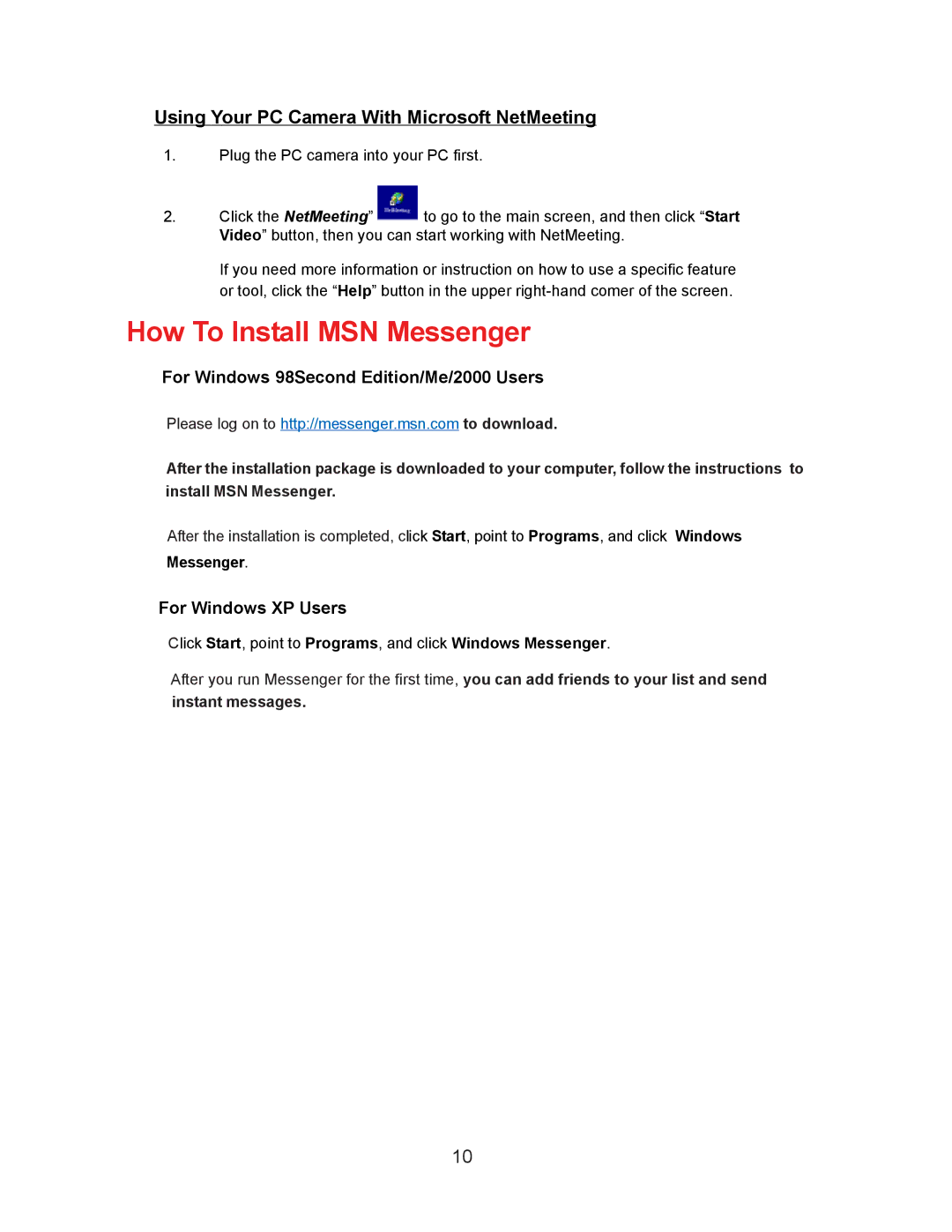 D-Link DSB-C110 manual How To Install MSN Messenger, Using Your PC Camera With Microsoft NetMeeting 