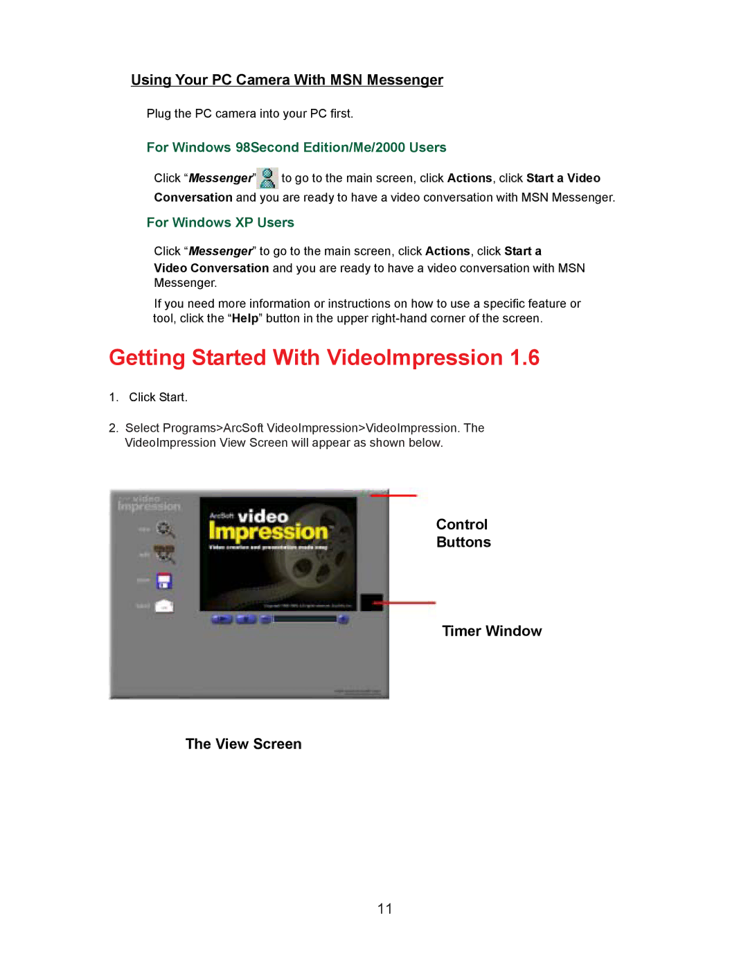 D-Link DSB-C110 manual Getting Started With VideoImpression, Using Your PC Camera With MSN Messenger 