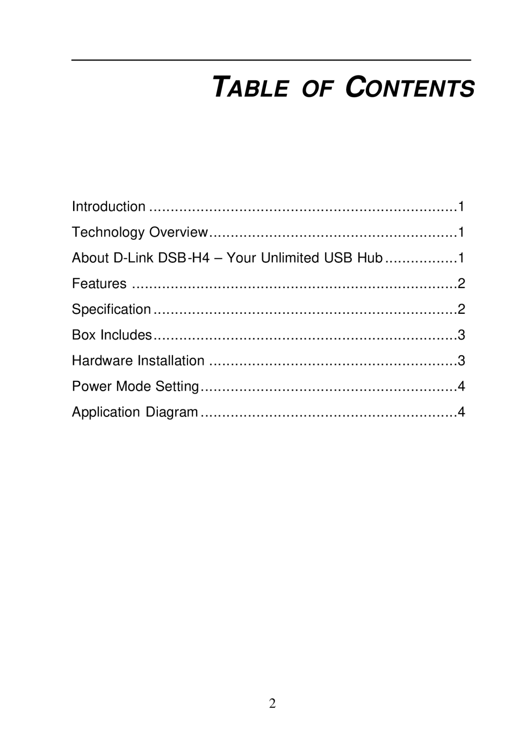 D-Link DSB-H4 user manual Table of Contents 