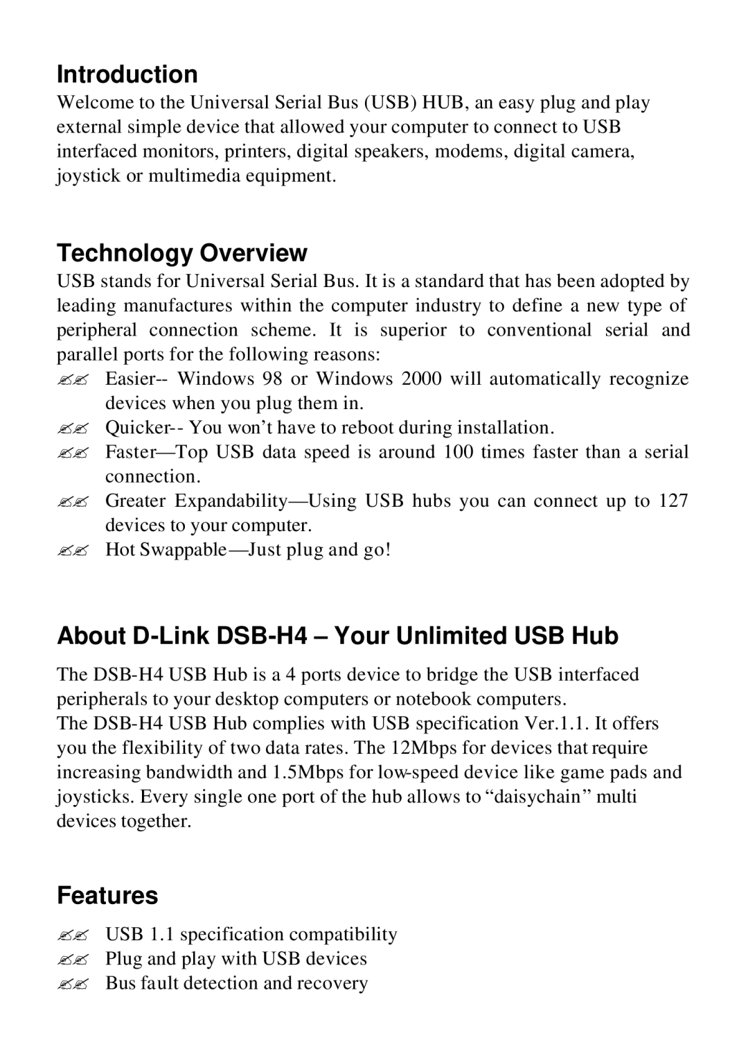 D-Link user manual Introduction, Technology Overview, About D-Link DSB-H4 Your Unlimited USB Hub, Features 