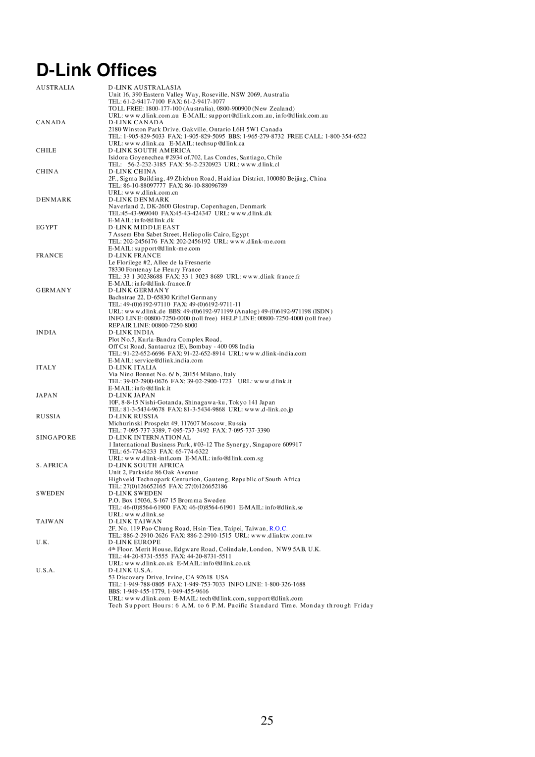 D-Link DSB-T100 user manual Link Offices, Australia Link Australasia 