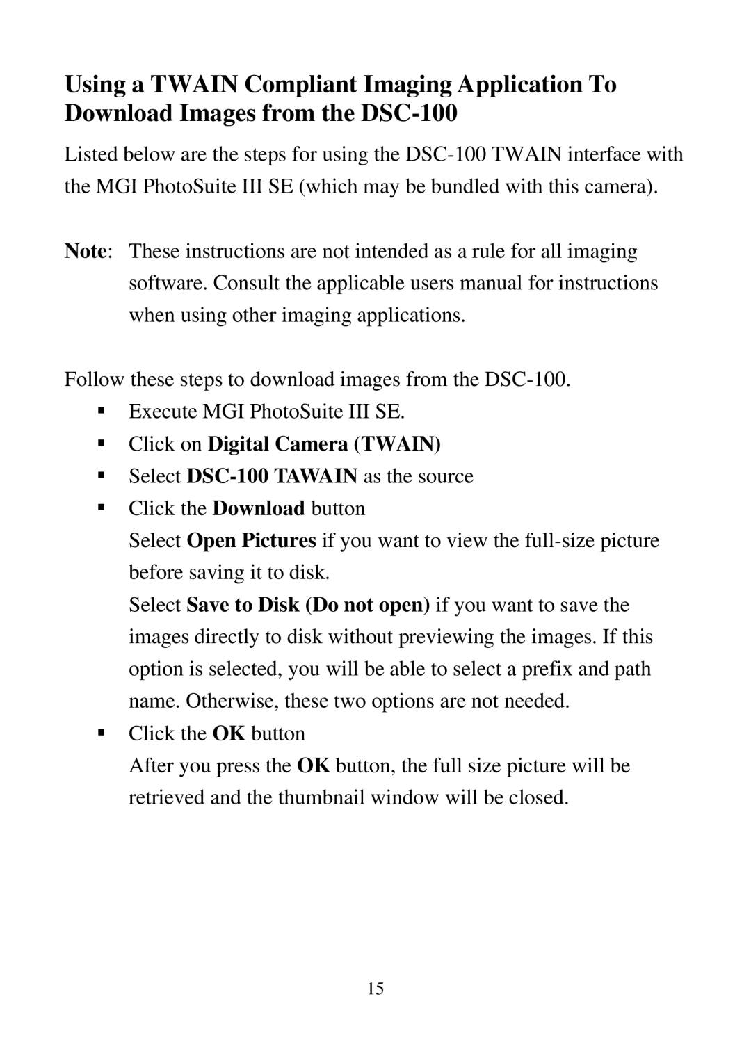 D-Link DSC-100 user manual § Click on Digital Camera Twain 