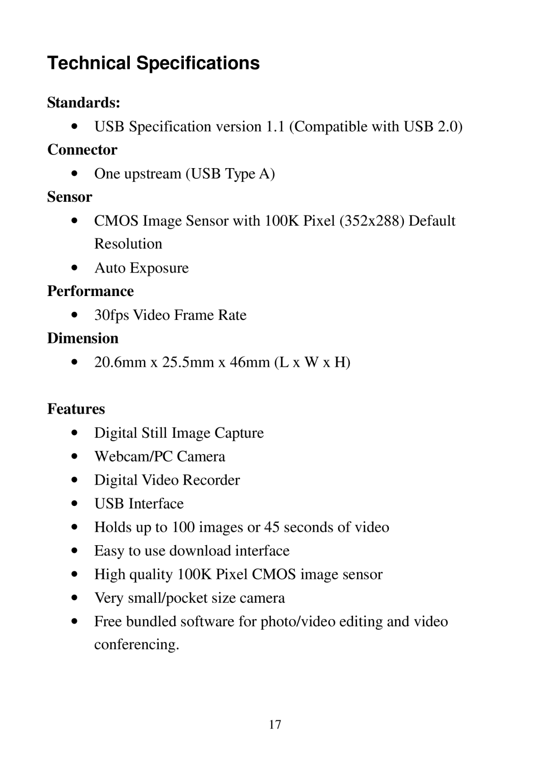 D-Link DSC-100 user manual Technical Specifications 