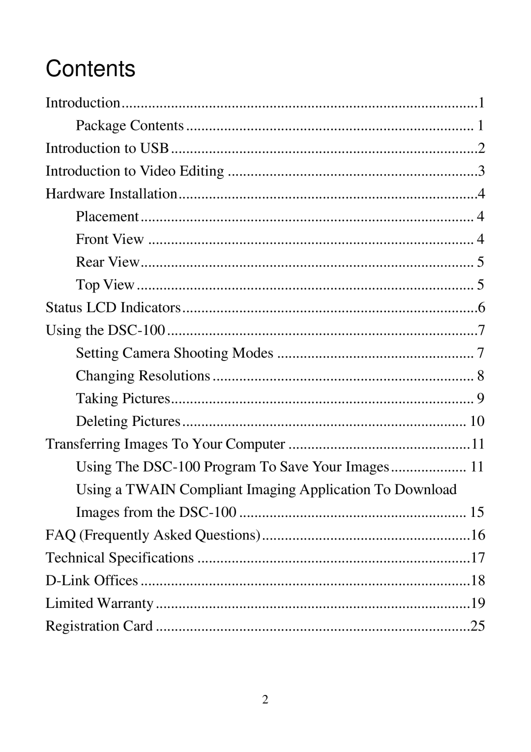 D-Link DSC-100 user manual Contents 