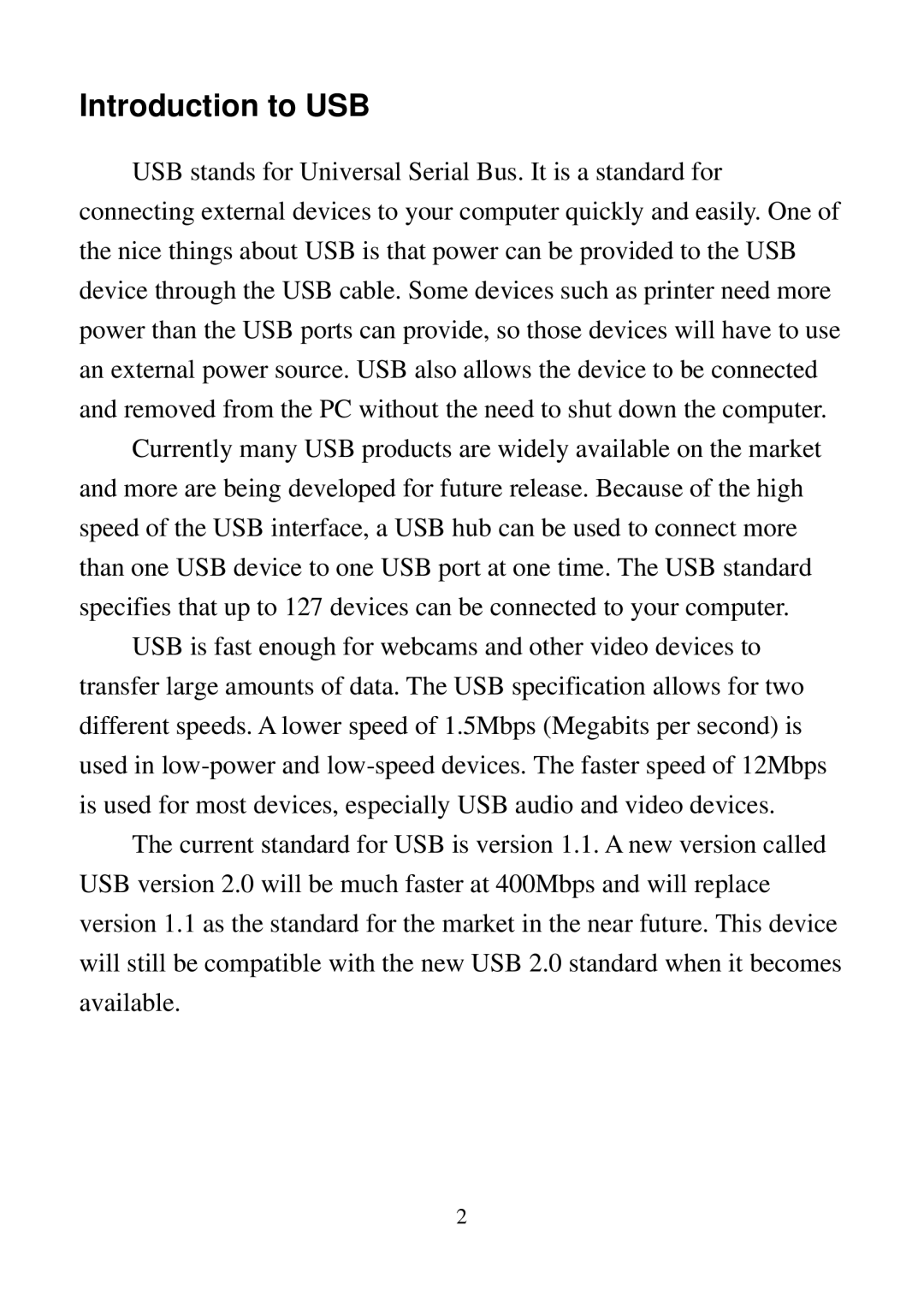 D-Link DSC-100 user manual Introduction to USB 