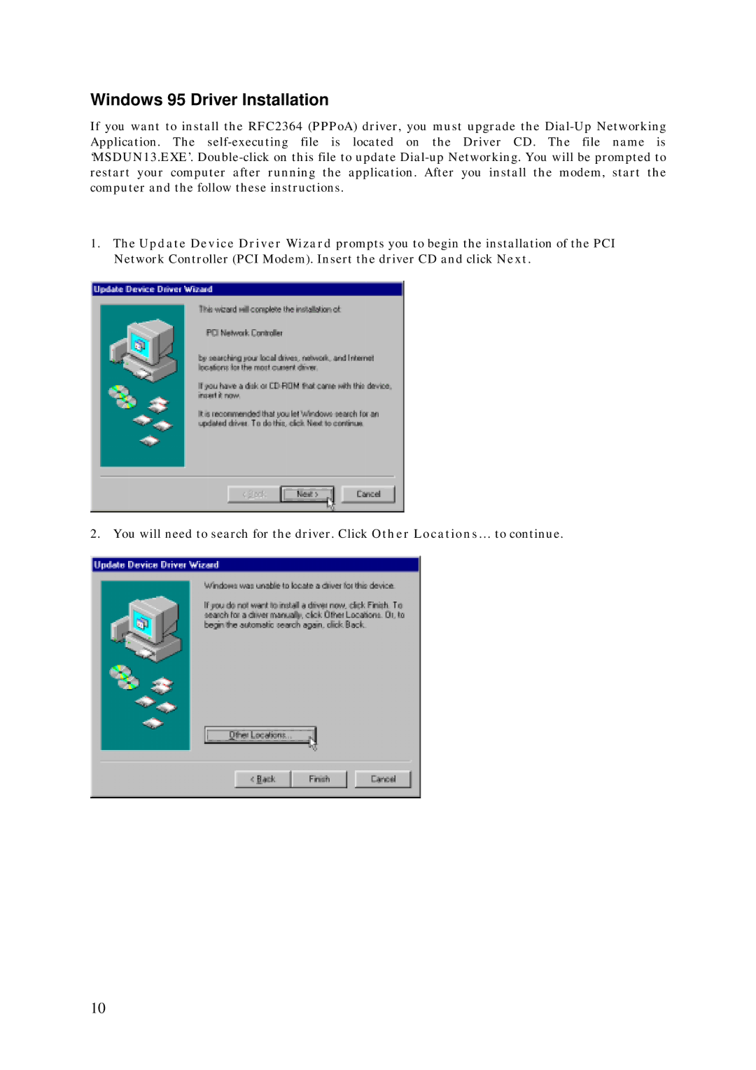 D-Link DSL-100D manual Windows 95 Driver Installation 