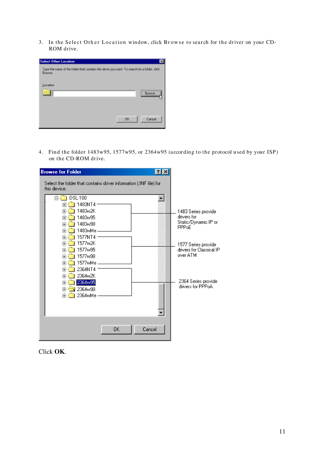 D-Link DSL-100D manual Click OK 