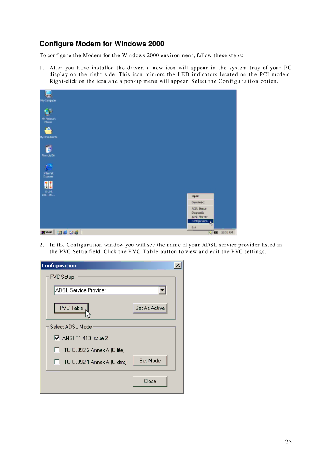 D-Link DSL-100D manual Configure Modem for Windows 