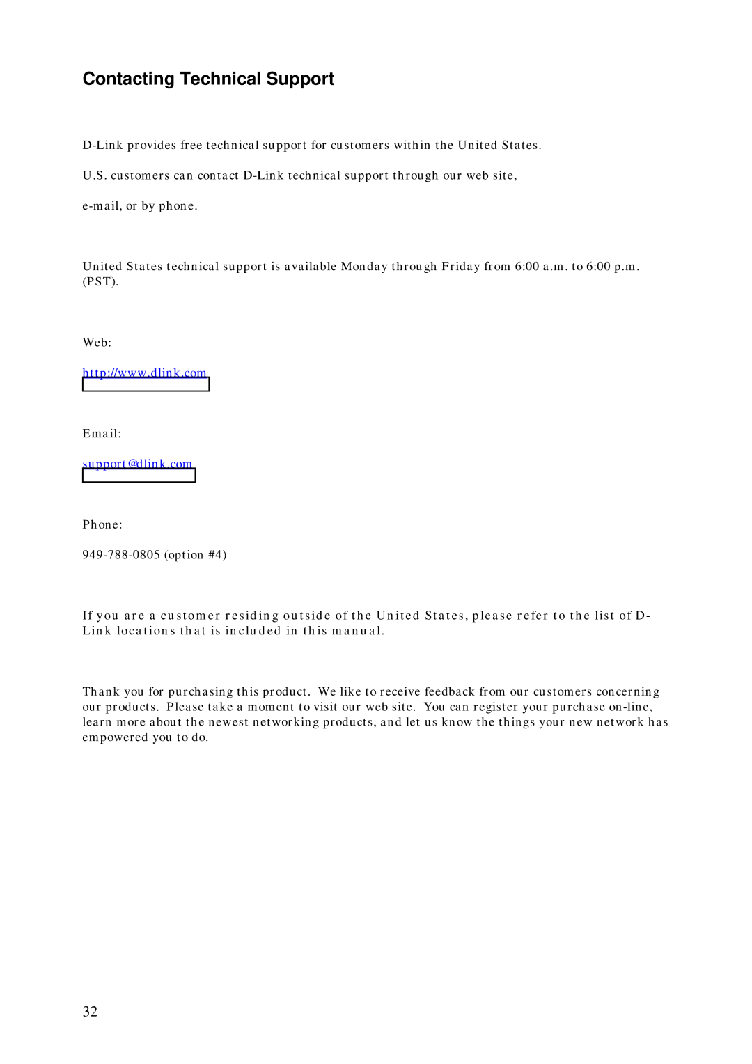 D-Link DSL-100D manual Contacting Technical Support 