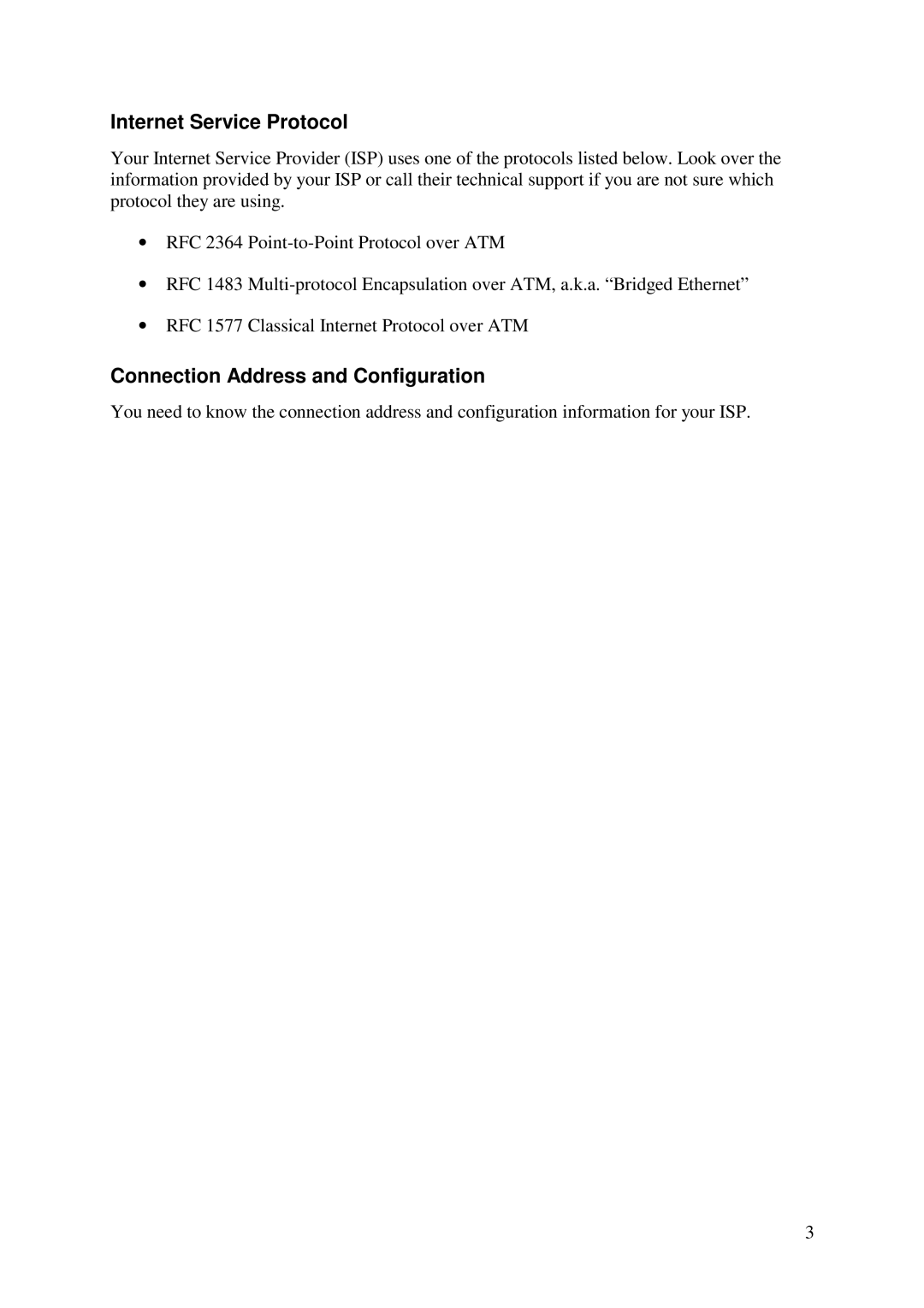 D-Link DSL-100D manual Internet Service Protocol, Connection Address and Configuration 