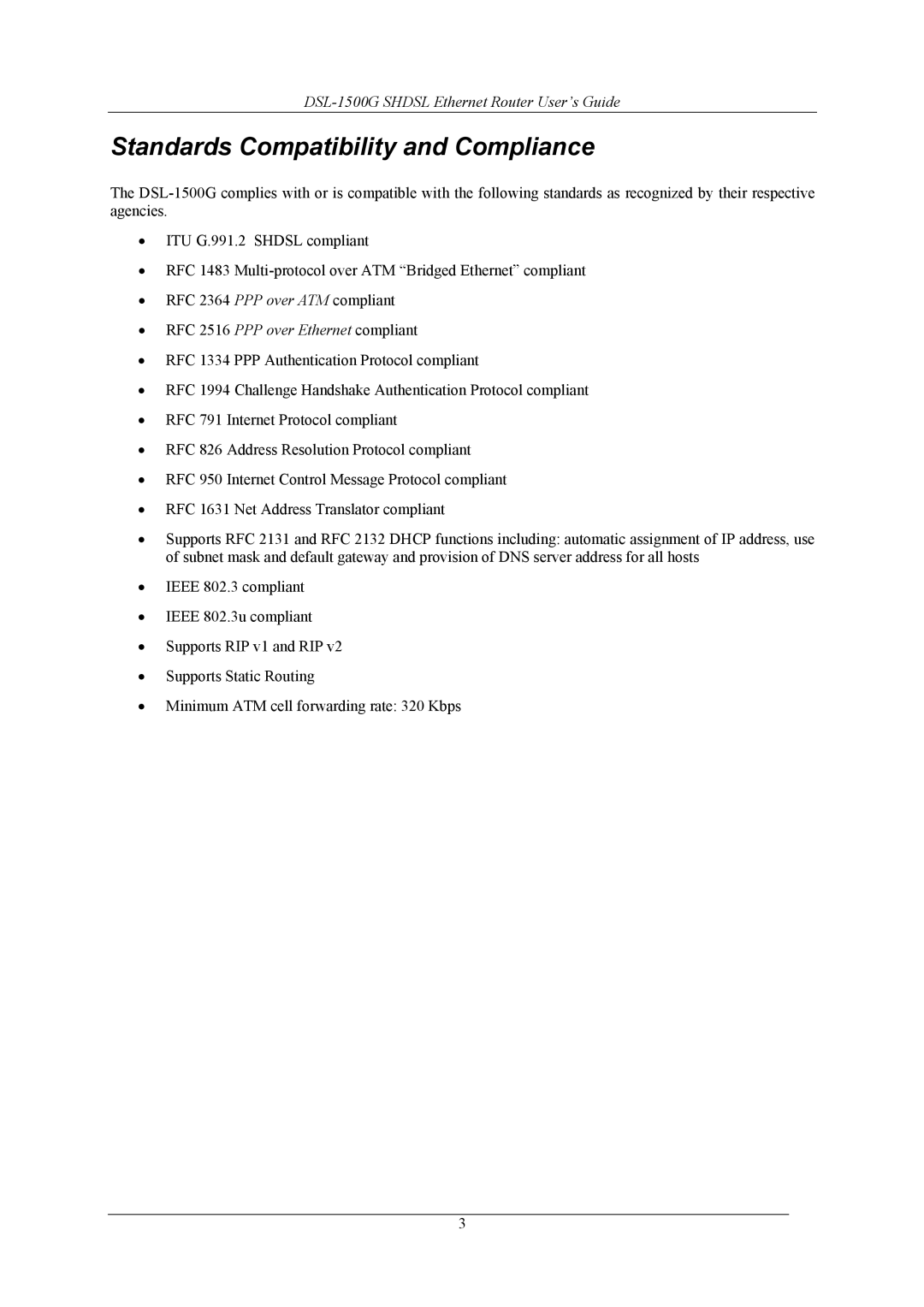 D-Link DSL-1500G manual Standards Compatibility and Compliance 