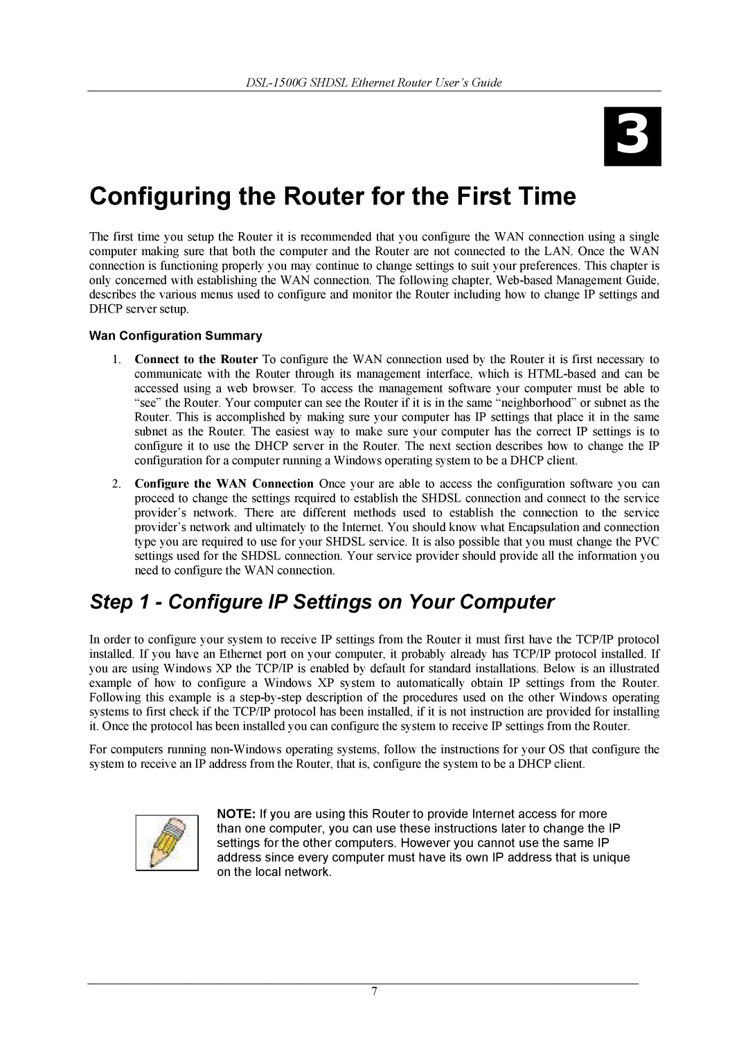 D-Link DSL-1500G manual Configure IP Settings on Your Computer, Wan Configuration Summary 