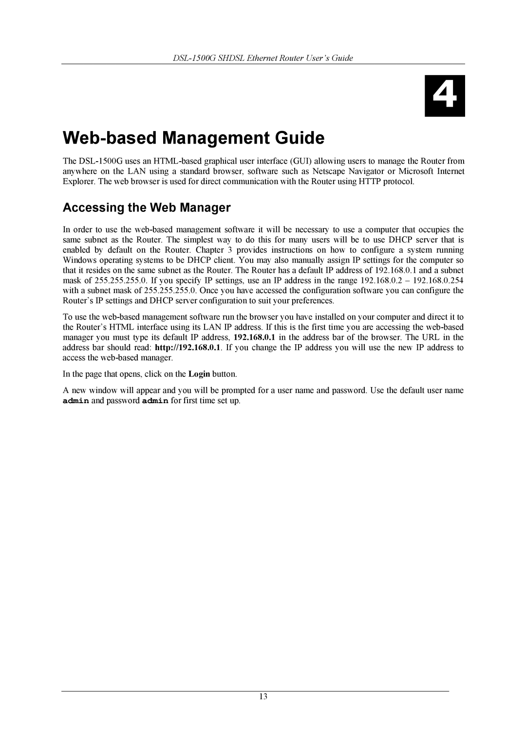 D-Link DSL-1500G manual Web-based Management Guide, Accessing the Web Manager 