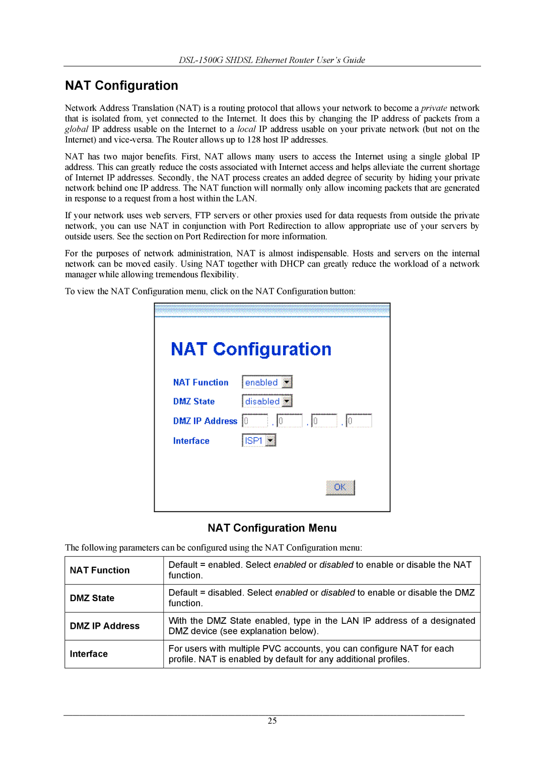 D-Link DSL-1500G manual NAT Configuration Menu 