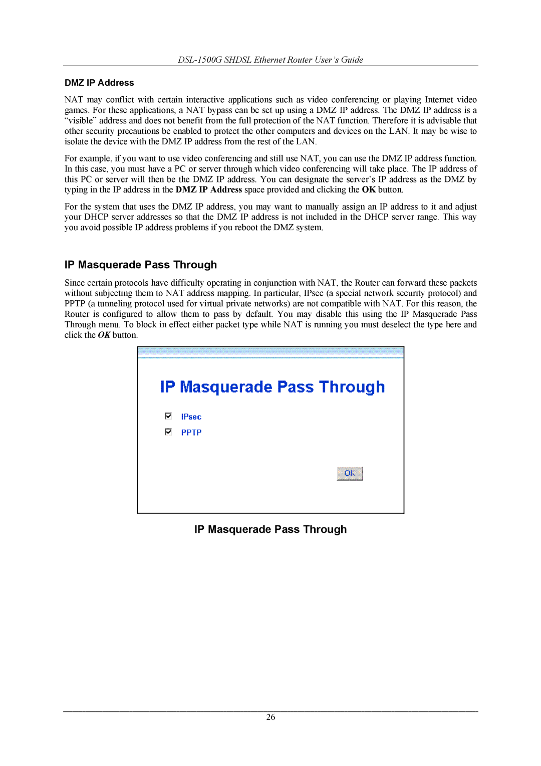 D-Link DSL-1500G manual IP Masquerade Pass Through 