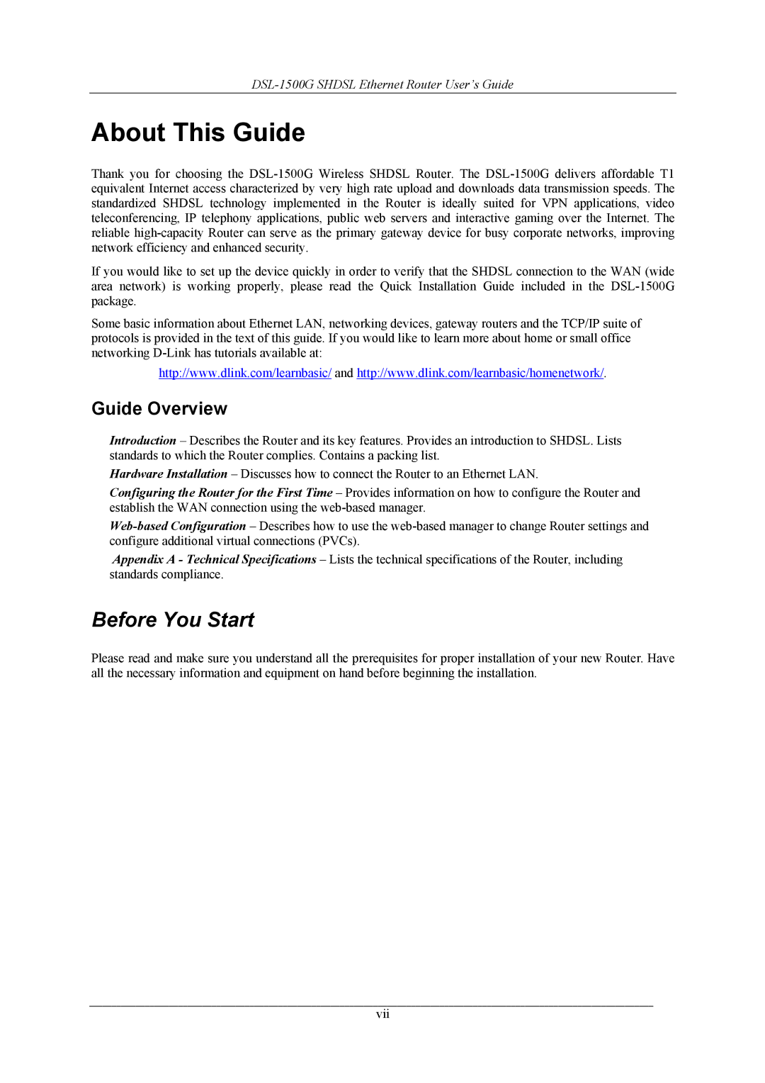 D-Link DSL-1500G manual Before You Start, Guide Overview 