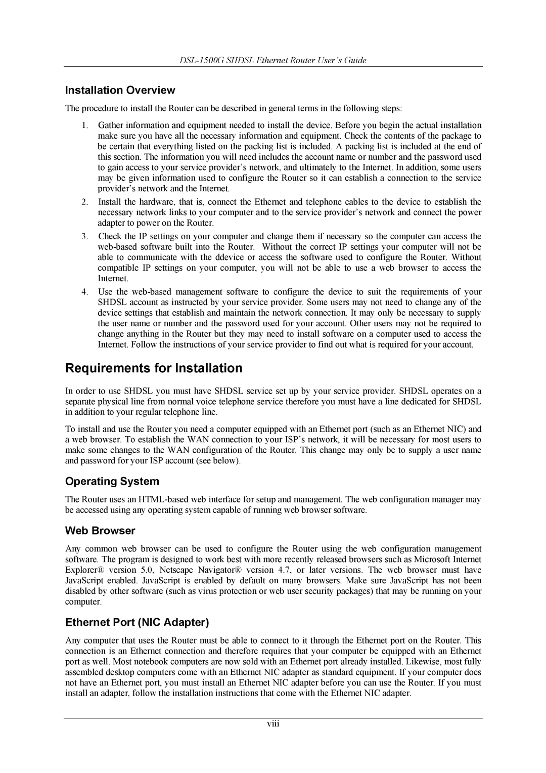 D-Link DSL-1500G manual Requirements for Installation, Installation Overview, Operating System, Web Browser 